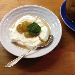 Griechischer Joghurt mit eingemachten Weintrauben